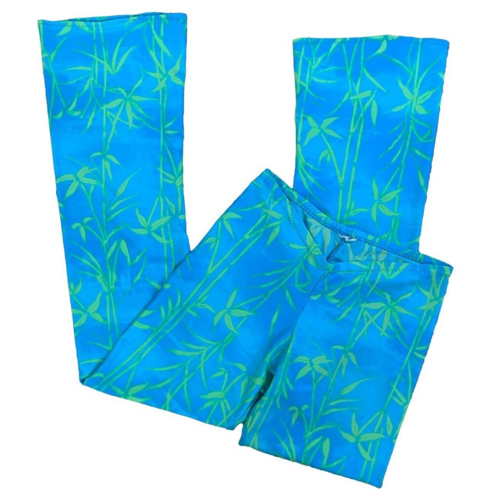 LACEY Vintage Blue and Green Neon Retro Low Rise Beach Flare Swim Pants